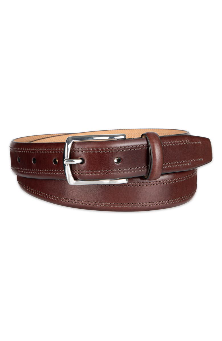 Cole Haan Fes Stitch Leather Belt, Alternate, color, Chocolate