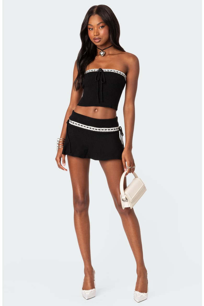 Khloe Lace Ribbon Rib Tube Top, Alternate, color, BLACK