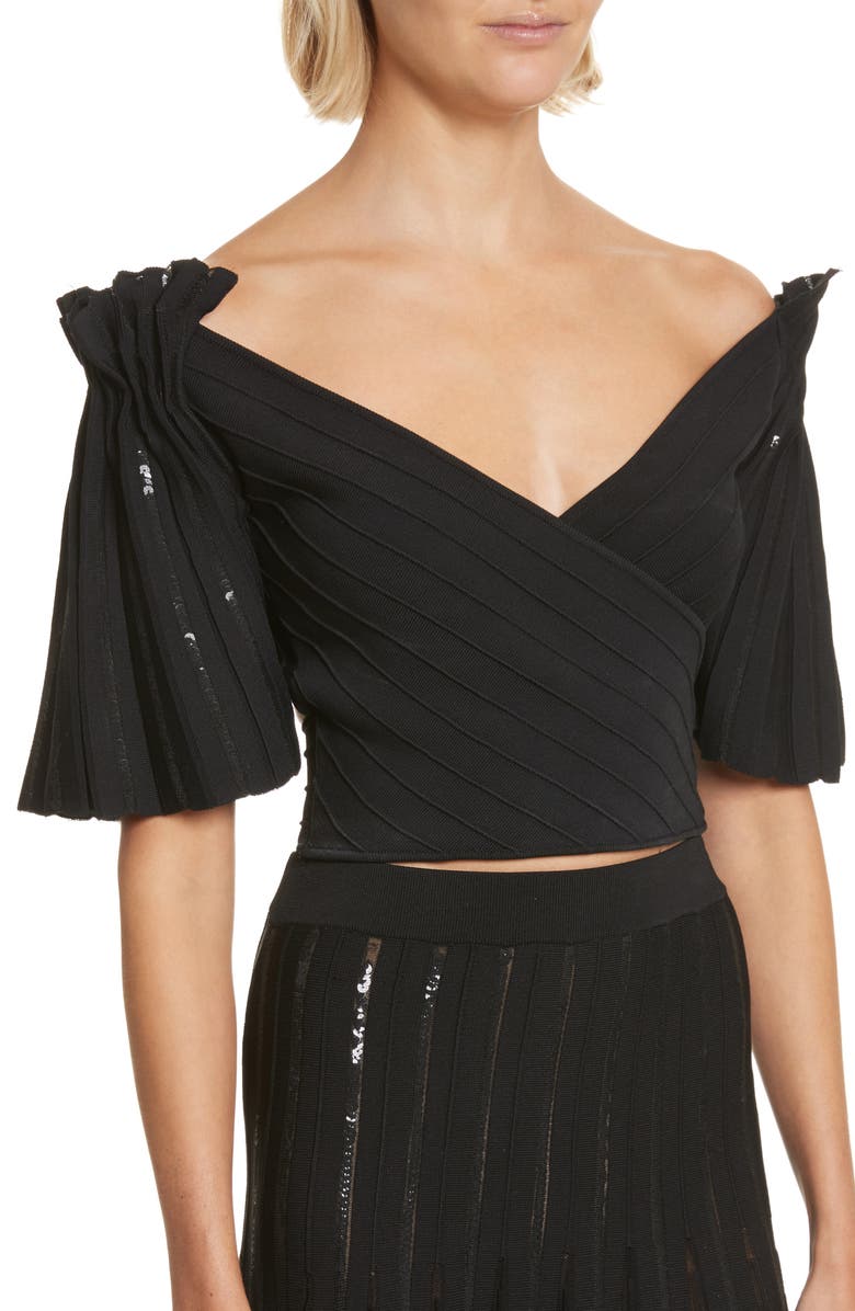 Simkhai Jonathan Simkhai Pleated Sequin Wrap Top, Alternate, color,