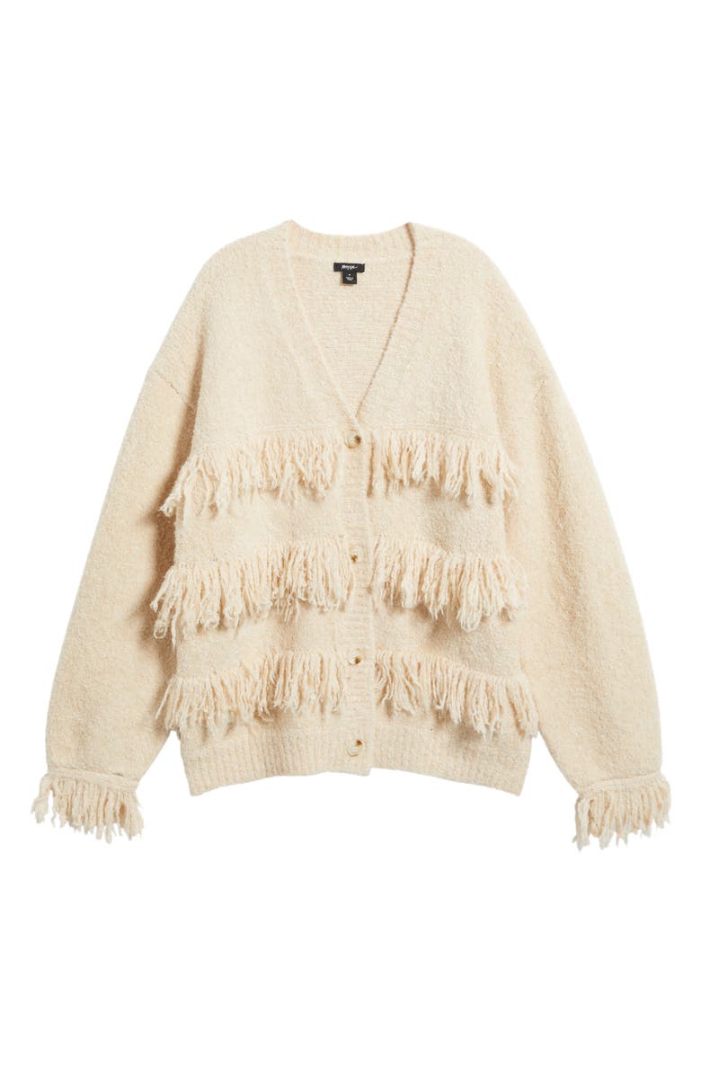 NASTY GAL Fringe Cardigan, Alternate, color, Cream