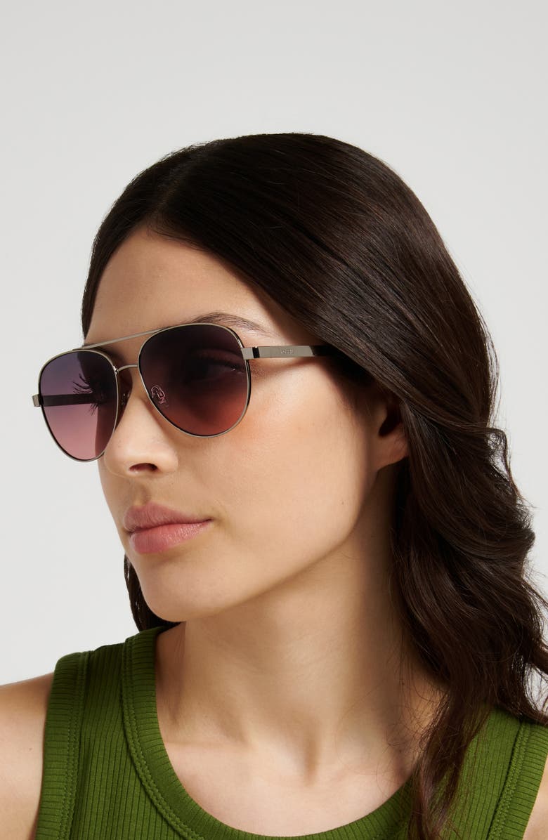 Fossil 58mm Gradient Pilot Sunglasses, Alternate, color, Ruthenium/ Grey Fuchsia