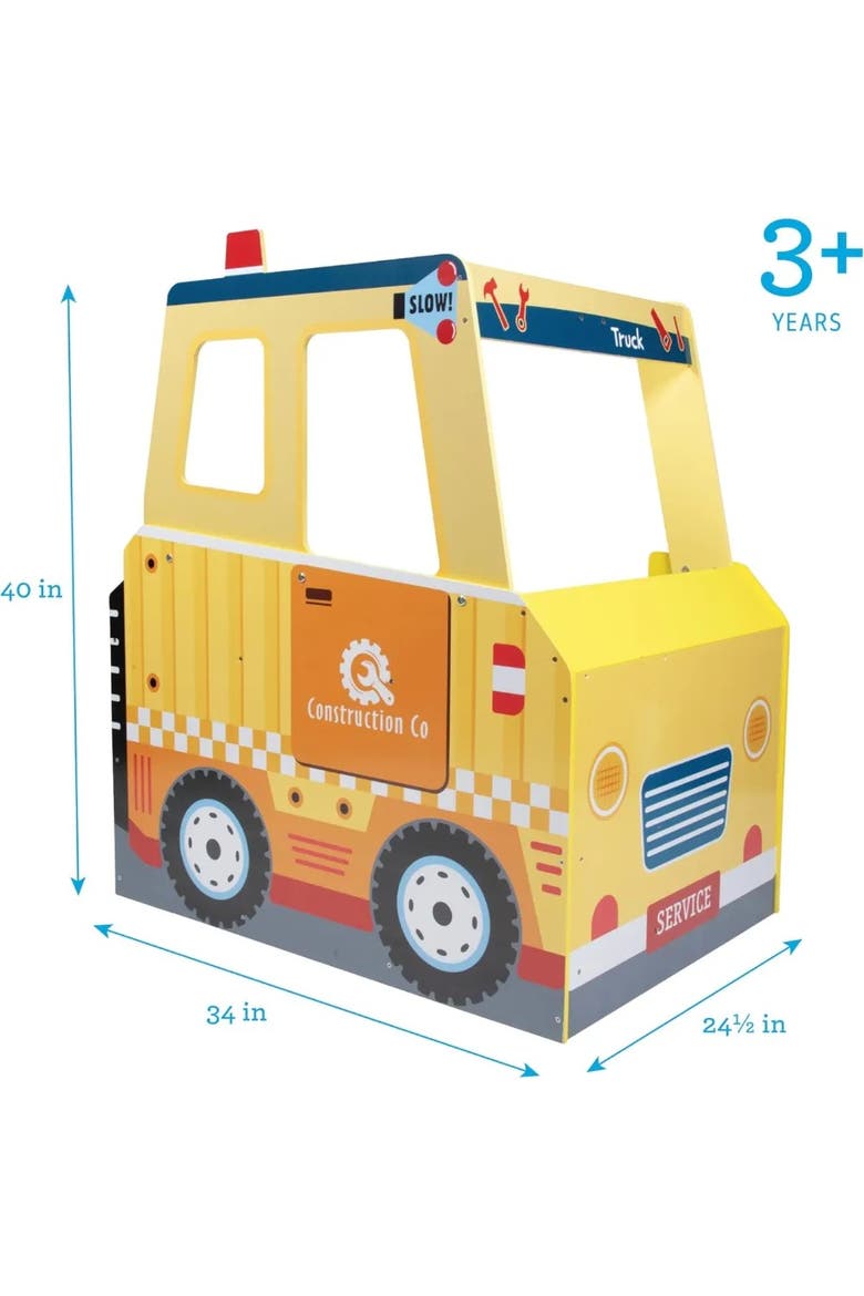 Construction Truck Wooden Playset w 60+ Toy Pieces- Pretend Hammer Saw Bolts, Screws, Workbench Building Kids Gift, Alternate, color, Yellow