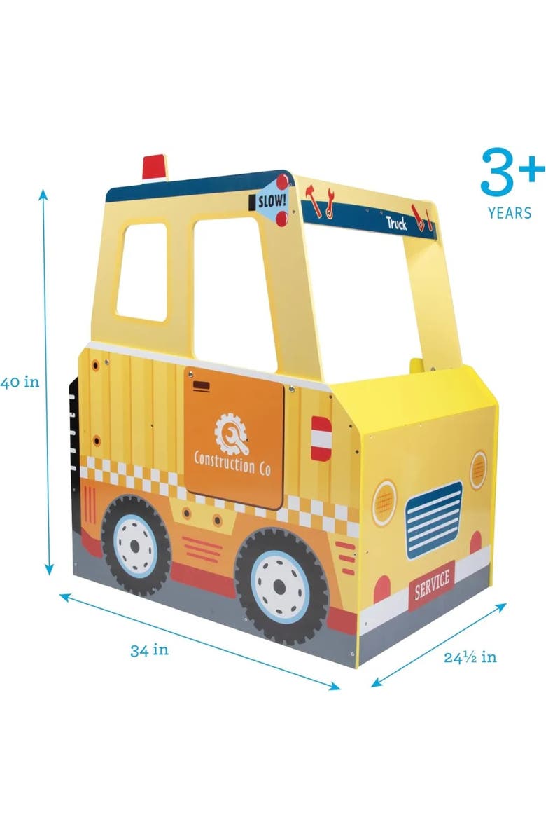 SVAN Construction Truck Wooden Playset w 60+ Toy Pieces- Pretend Hammer Saw Bolts, Screws, Workbench Building Kids Gift, Alternate, color, Yellow