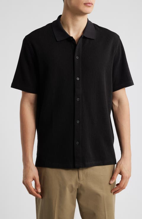 Textured Double Knit Short Sleeve Button-Up Shirt