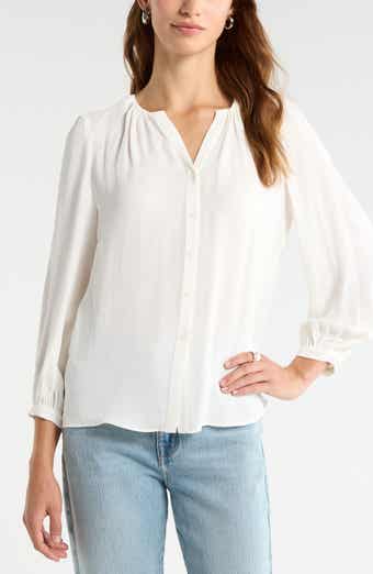 V-Neck Button-Up Top
