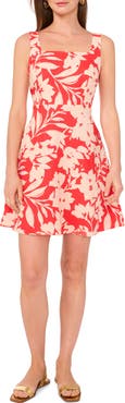 Vince Camuto Floral Square Neck Fit & Flare Dress