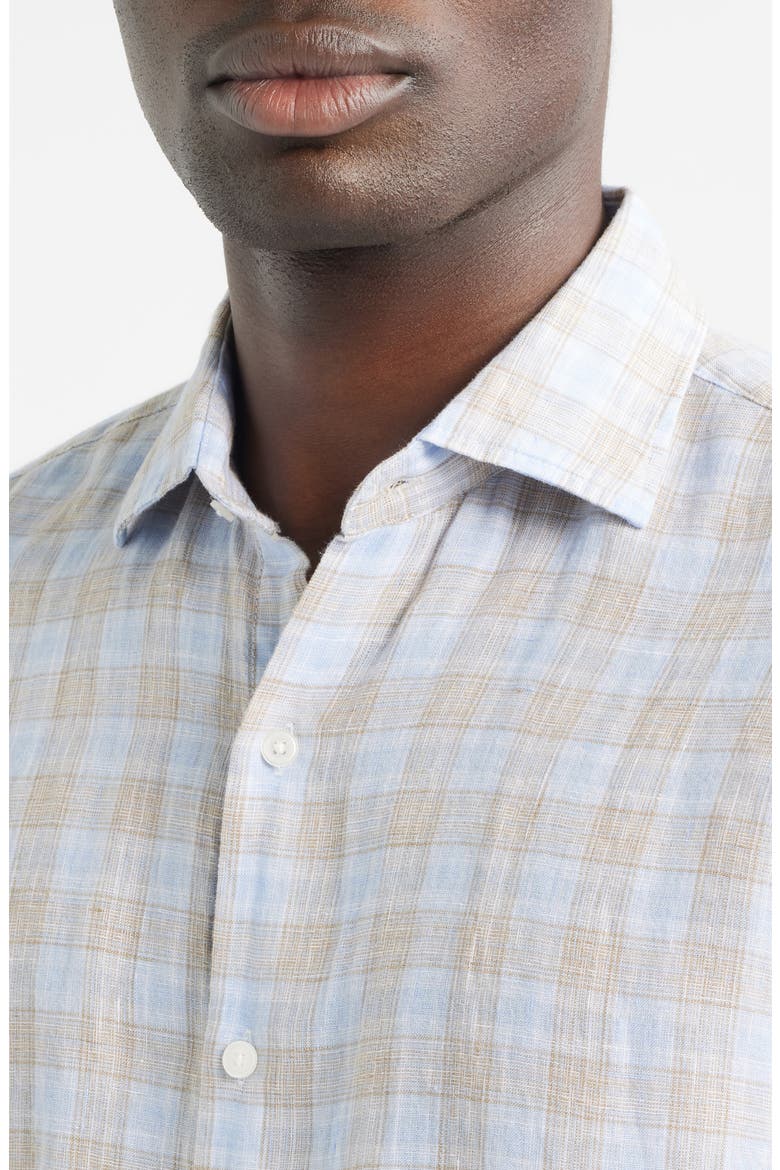 Milo Check Linen Button-Up Shirt, Alternate, color, CLOUDY BLUE