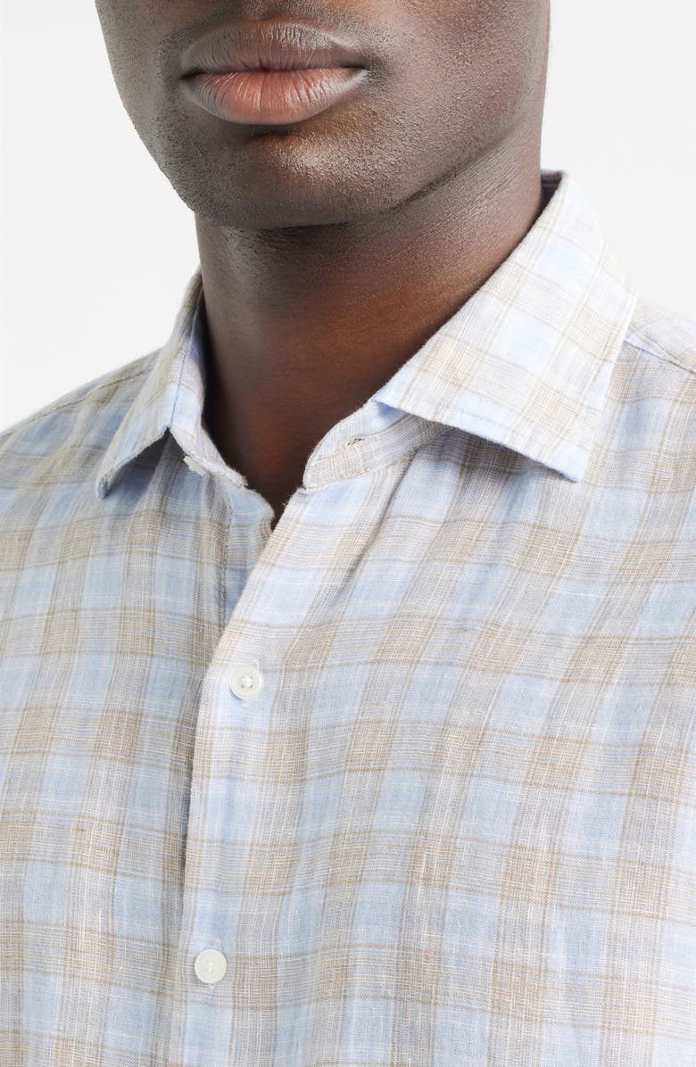 Peter Millar Milo Check Linen Button-Up Shirt, Alternate, color, Cloudy Blue