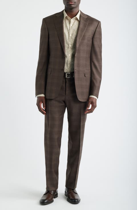 Siena Regular Fit Brown Slub Wool Suit (Regular, Short & Long)
