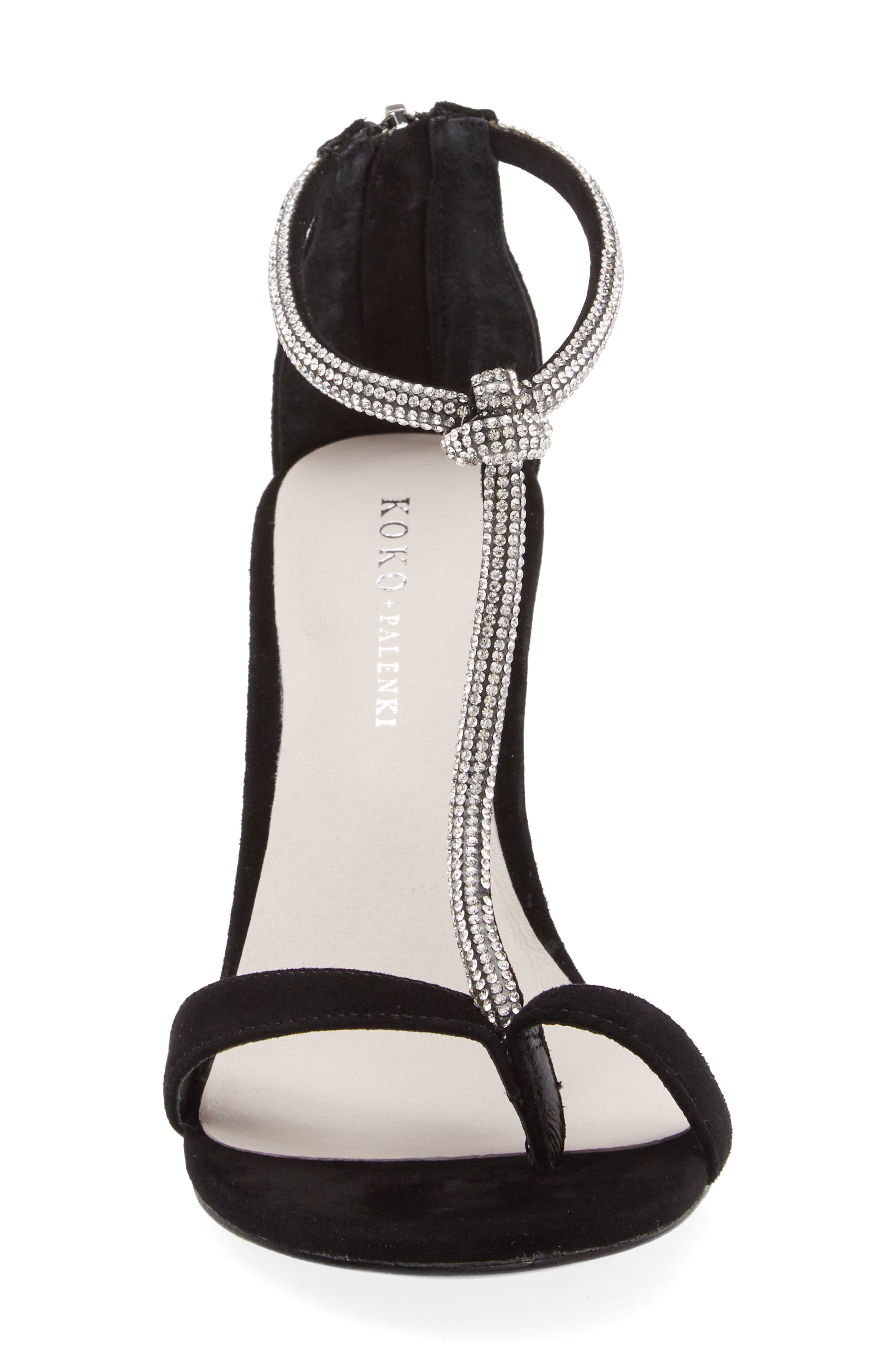 KOKO + PALENKI Odette Pavé Crystal T-Strap Sandal, Alternate, color, Black Suede