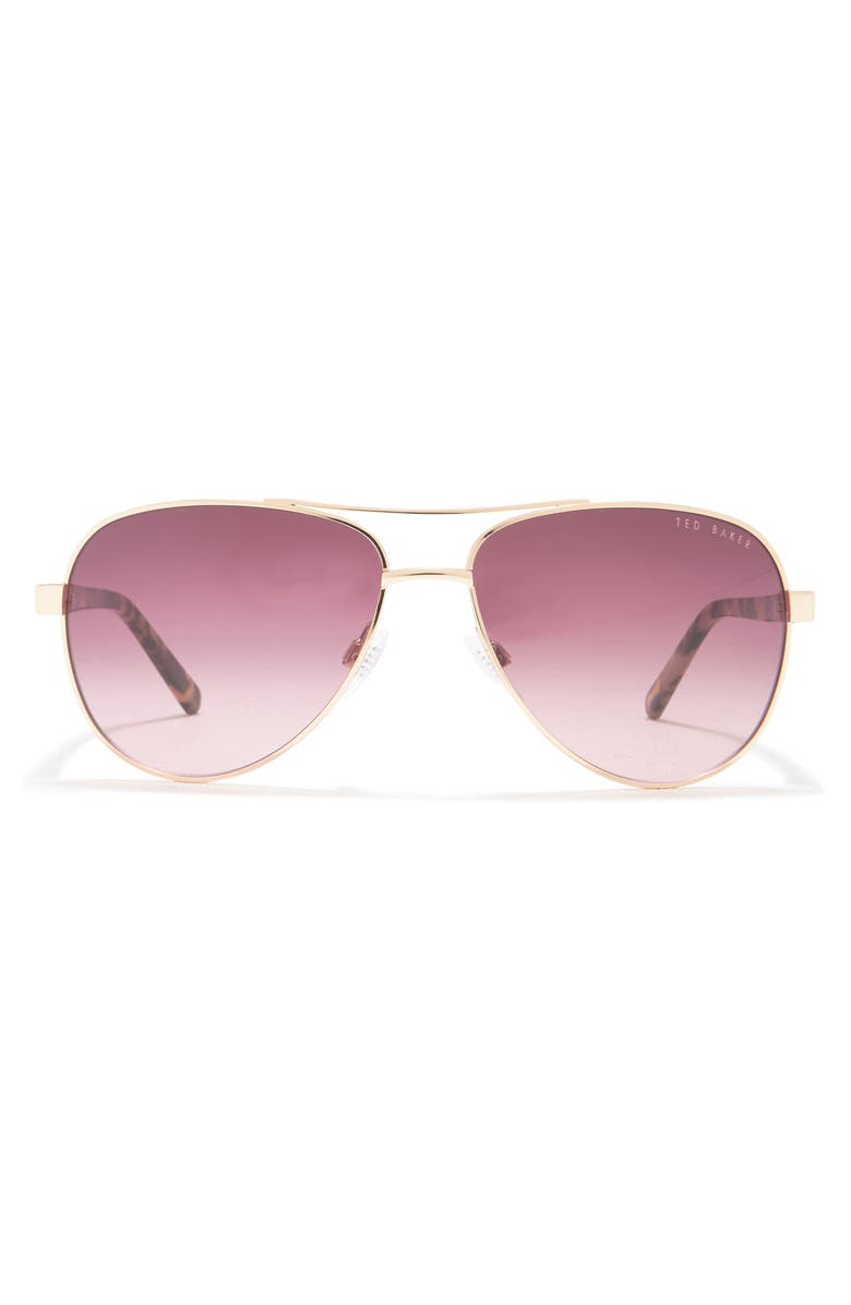 Ted Baker London 57mm Metal Frame Aviator Sunglasses, Main, color, Light Gold