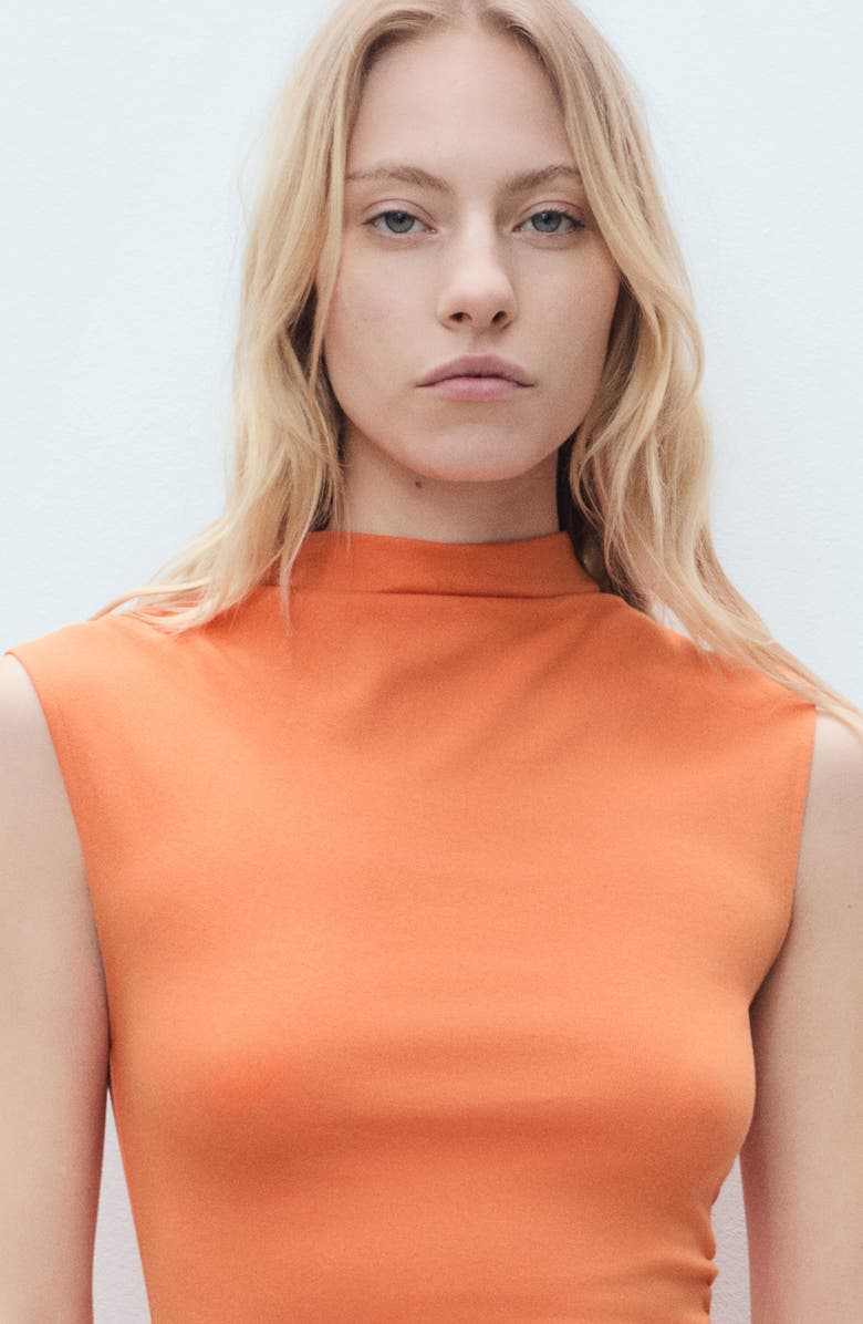 MANGO Curra Ruched Sleeveless Column Dress, Alternate, color, Orange