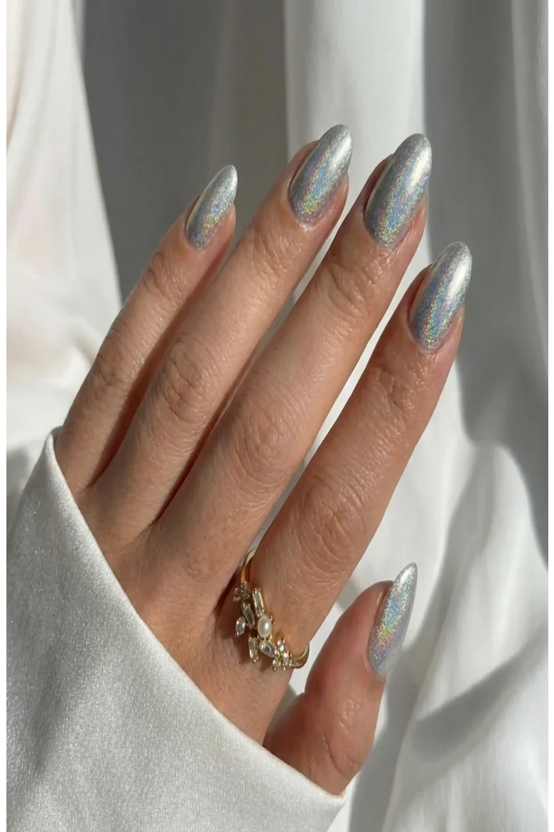 Fairy Chrome Almond Press On Nails, Alternate, color, Fairy Chrome