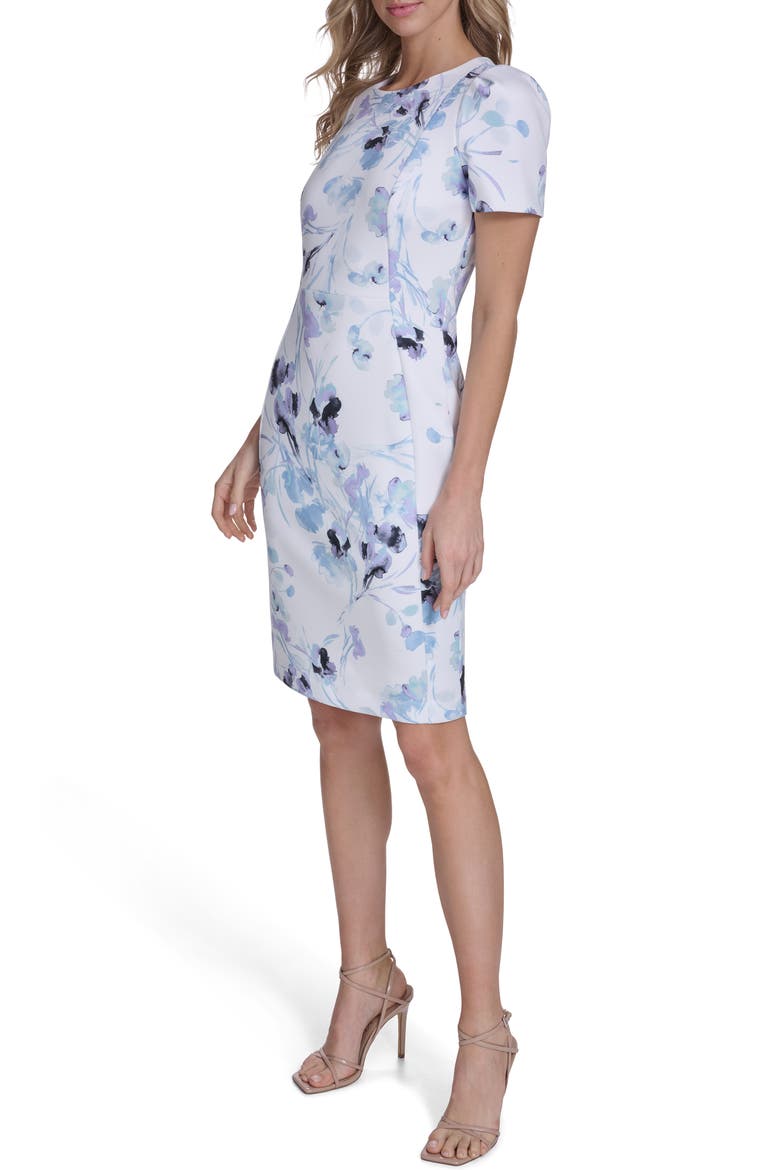Short Sleeve Sheath Dress, Alternate, color, IVORY / LILAC