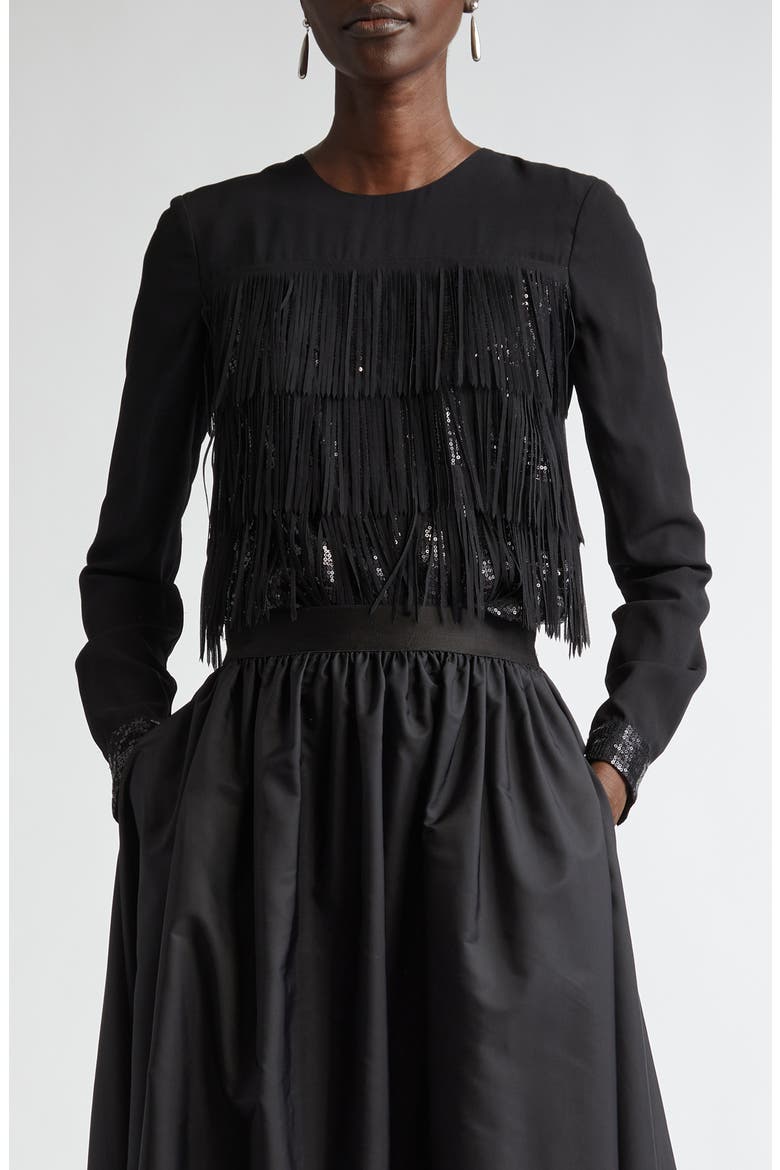 Fringe & Sequin Top, Main, color, BLACK