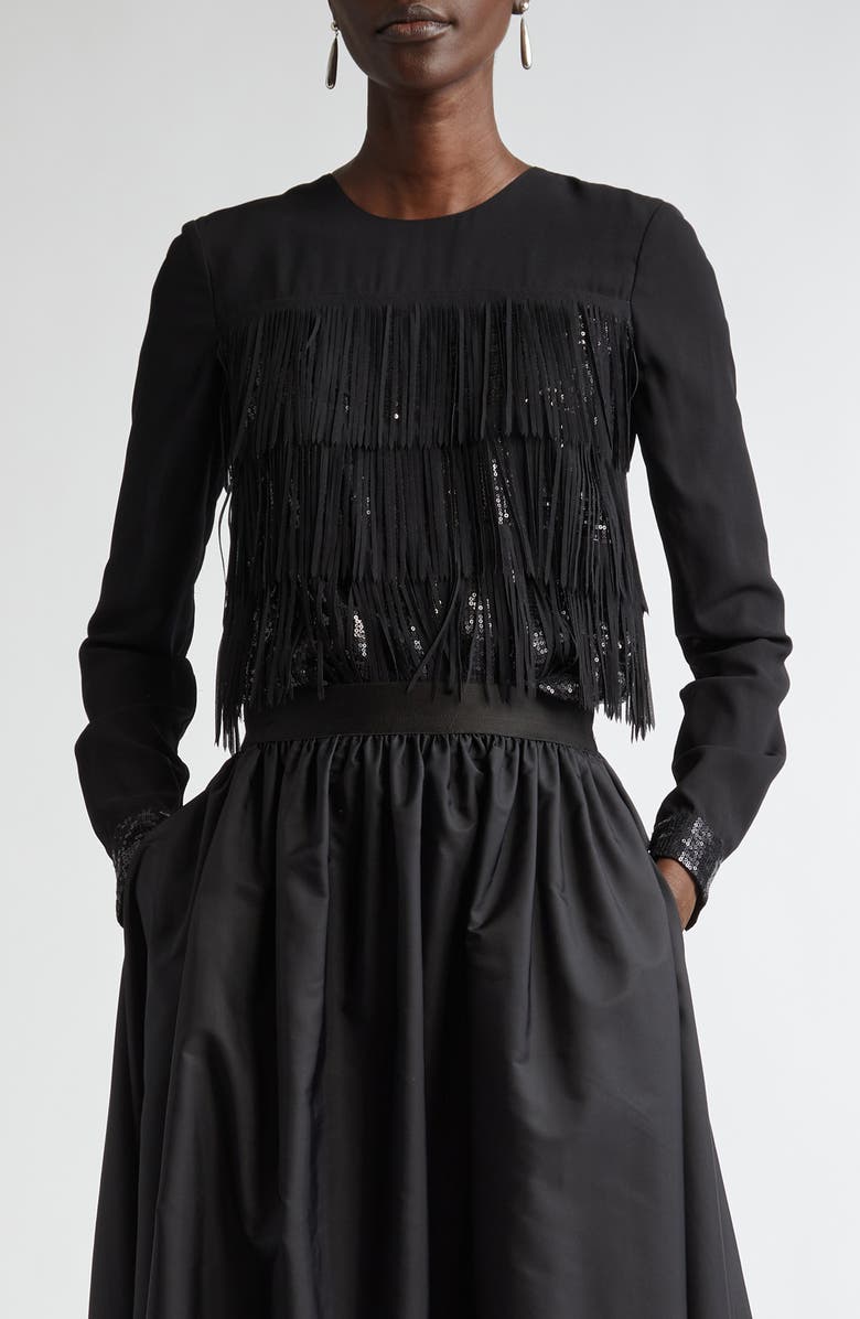 ST. JOHN Fringe & Sequin Top, Main, color, Black