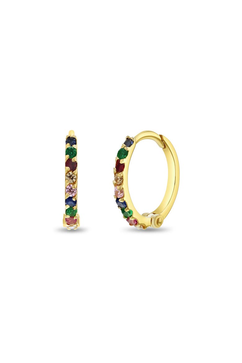 14k Jeweled Cubic Zirconia Huggie Earrings, Main, color, Multi-Color