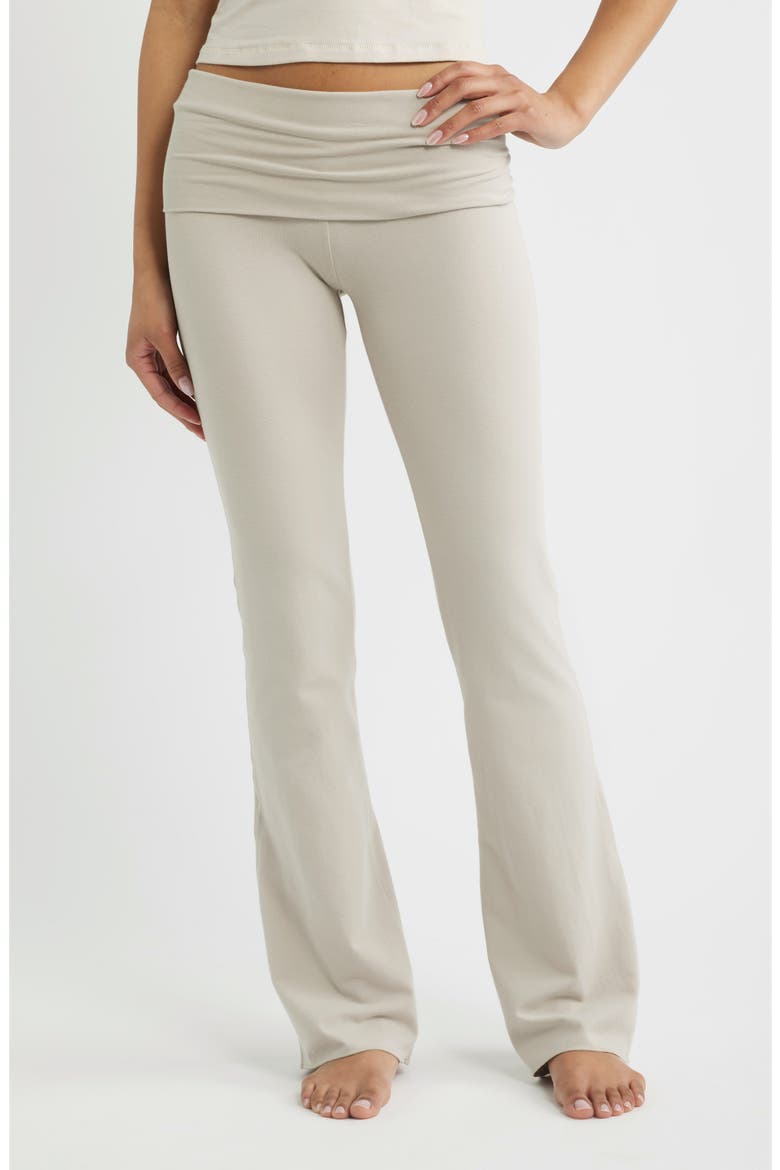 Stretch Cotton Jersey Foldover Pants, Main, color, STONE
