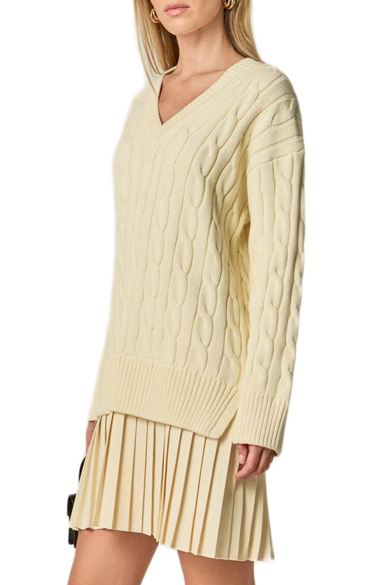 Long Sleeve Pleated Mixed Media Sweater Dress, Alternate, color, CREAM