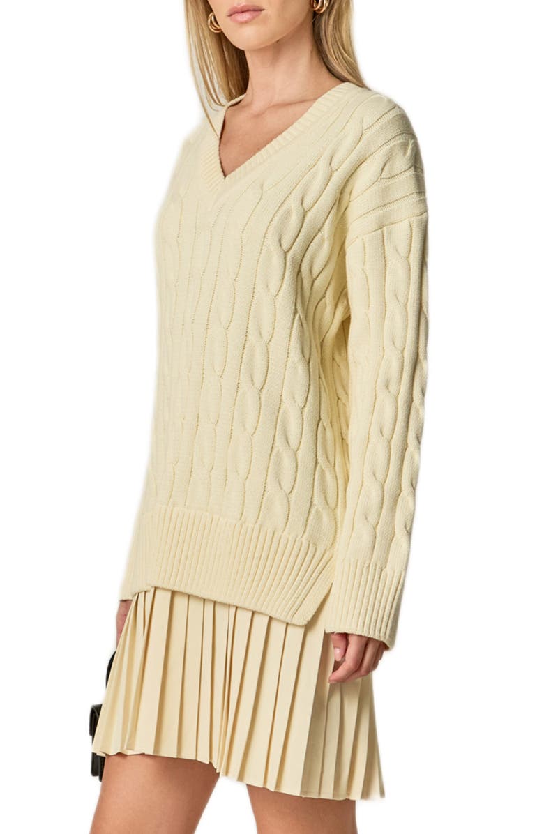 English Factory Long Sleeve Pleated Mixed Media Sweater Dress, Alternate, color, Cream