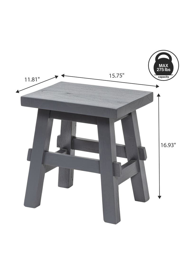 Revine Handcrafted Rustic Solid Wood Backless Accent Stool, Mindi Wood Decorative Small Indoor Seat for Living Room, Alternate, color, Dark Gray