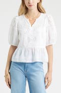 Treasure & Bond Cutwork Puff Sleeve Cotton Top