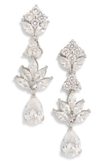 Nordstrom Rack Cz Leaf Pear Drop Earrings In Clear- Silver