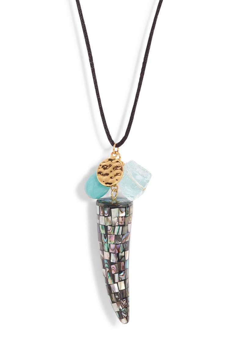 Abalone Tusk Cord Pendant Necklace, Main, color, MULTI