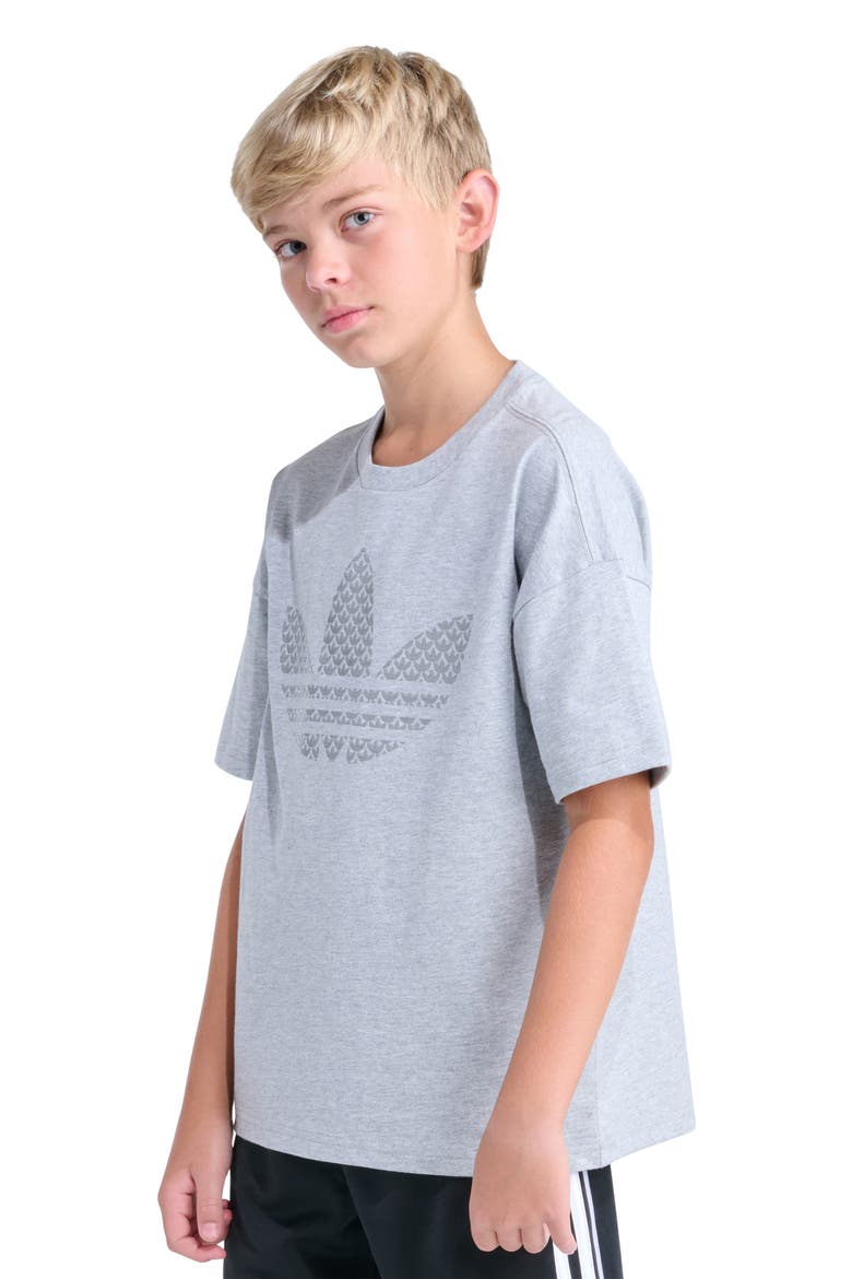 Kids' Oversize Trefoil Logo Graphic T-Shirt, Alternate, color, GREY HEATHER