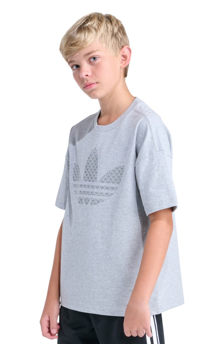 adidas Originals Kids' Oversize Trefoil Logo Graphic T-Shirt, Alternate, color, Grey Heather