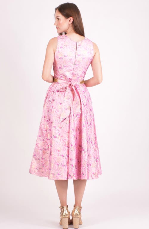 Raas Laurel Jacquard Embroidered Midi Dress In Pink