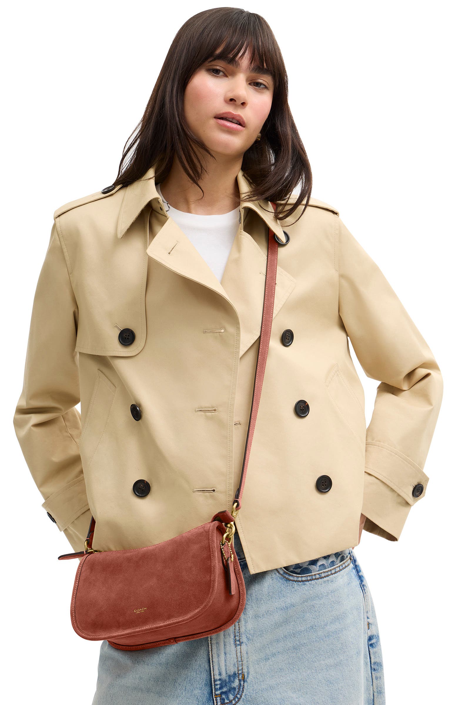 COACH Waverly Suede Shoulder Bag, Alternate, color, Clay