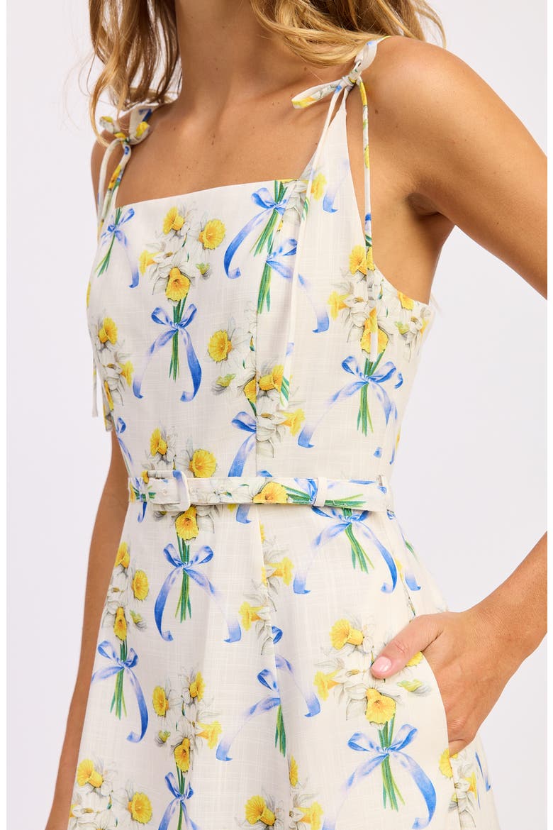 Audery Floral Belted Maxi Dress, Alternate, color, WHITE YELLOW BLUE