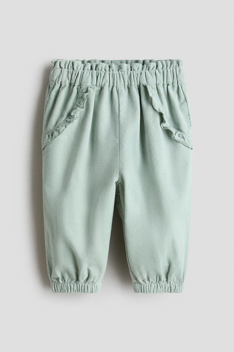 Frill-trimmed Corduroy Trousers, Main, color, Light dusty green