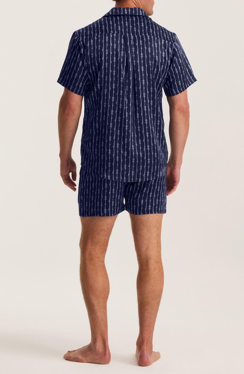 Petite Plume Nautical Stripe Mulberry Silk Short Pajamas, Alternate, color, Navy