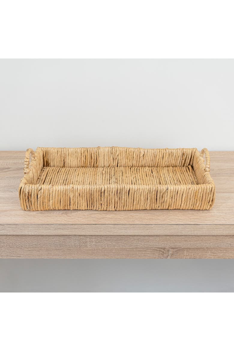 Anika Traditional Southwestern Hand-Woven Abaca Tray with Handles, Alternate, color, Natural