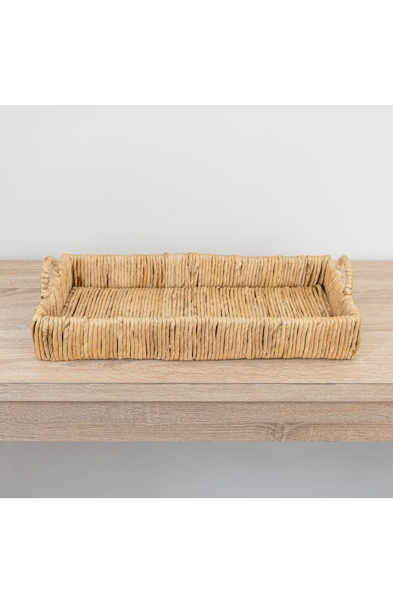 HAPPIMESS Anika Traditional Southwestern Hand-Woven Abaca Tray with Handles, Alternate, color, Natural