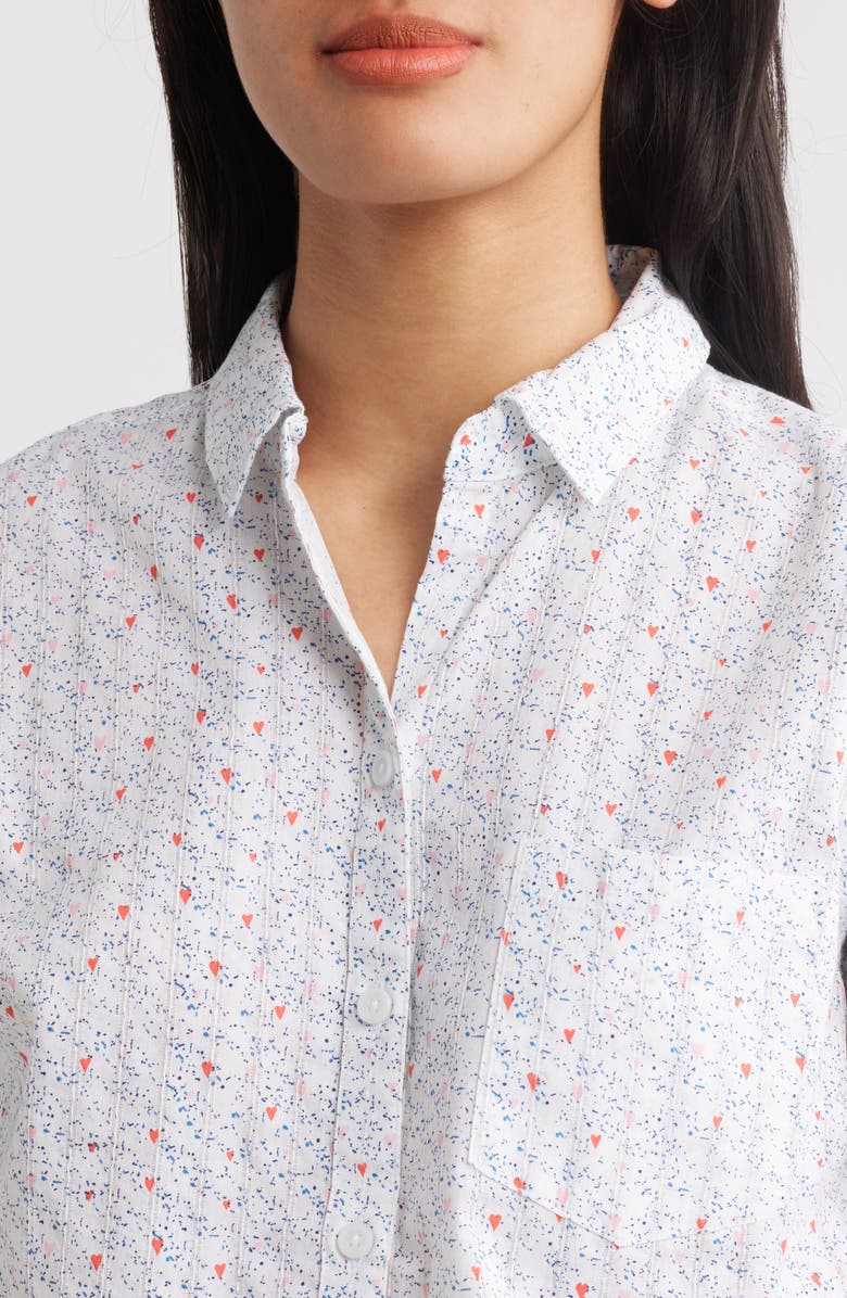 beachlunchlounge Karolee Heart Print Cotton Button-Up Shirt, Alternate, color, Queen Of Hearts
