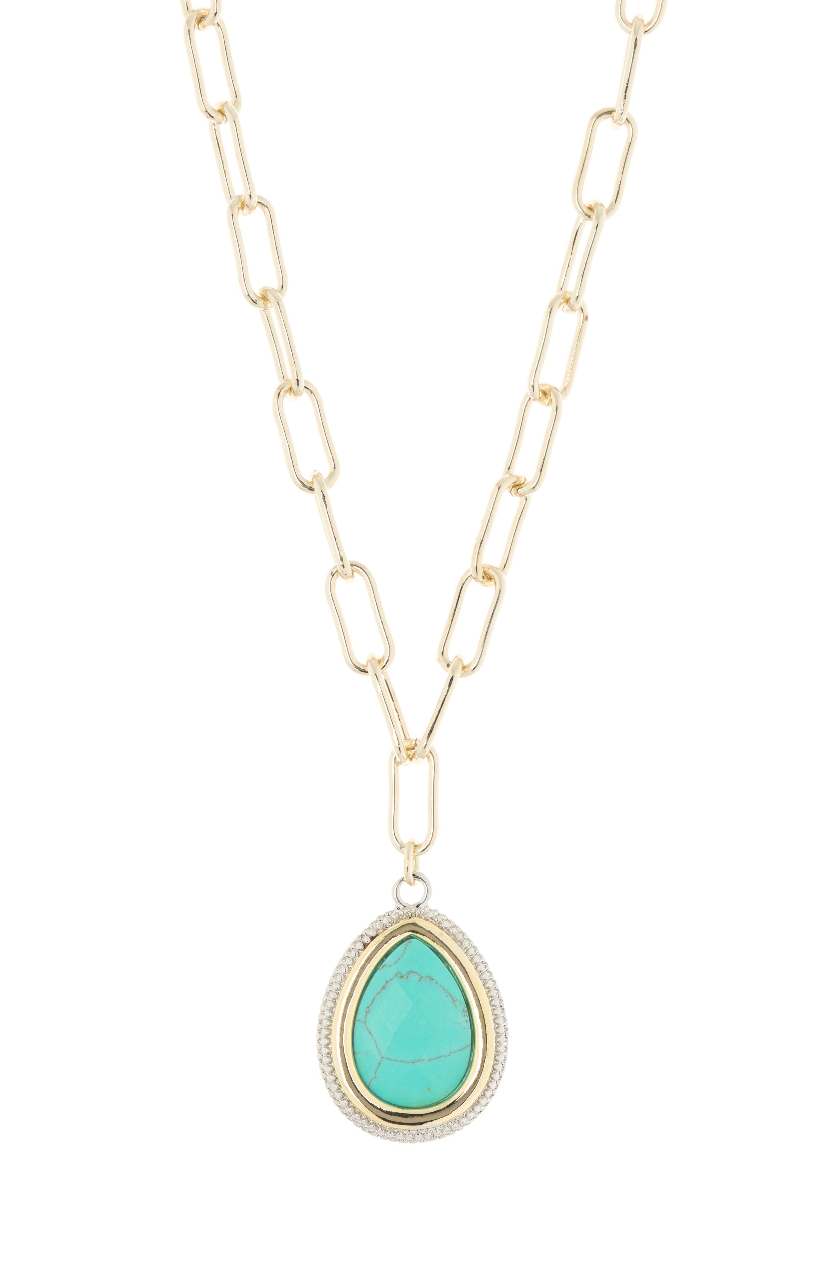 MESHMERISE 18K Gold Plate Turquoise CZ Pendant Necklace