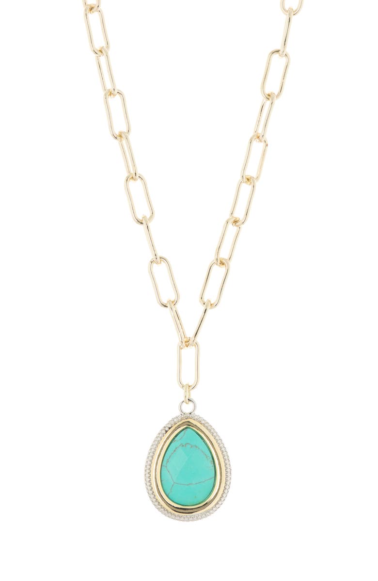 MESHMERISE 18K Gold Plate Turquoise CZ Pendant Necklace, Main, color, 