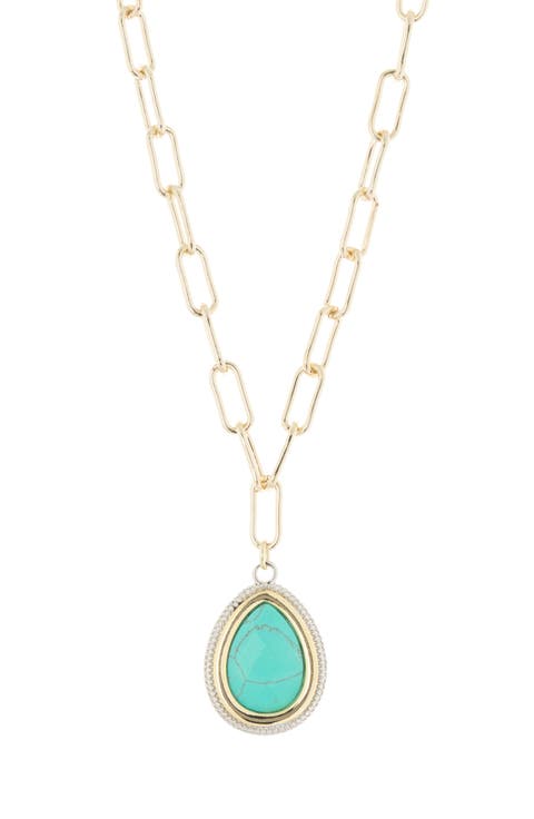 18K Gold Plate Turquoise CZ Pendant Necklace
