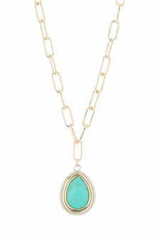 MESHMERISE 18K Gold Plate Turquoise CZ Pendant Necklace