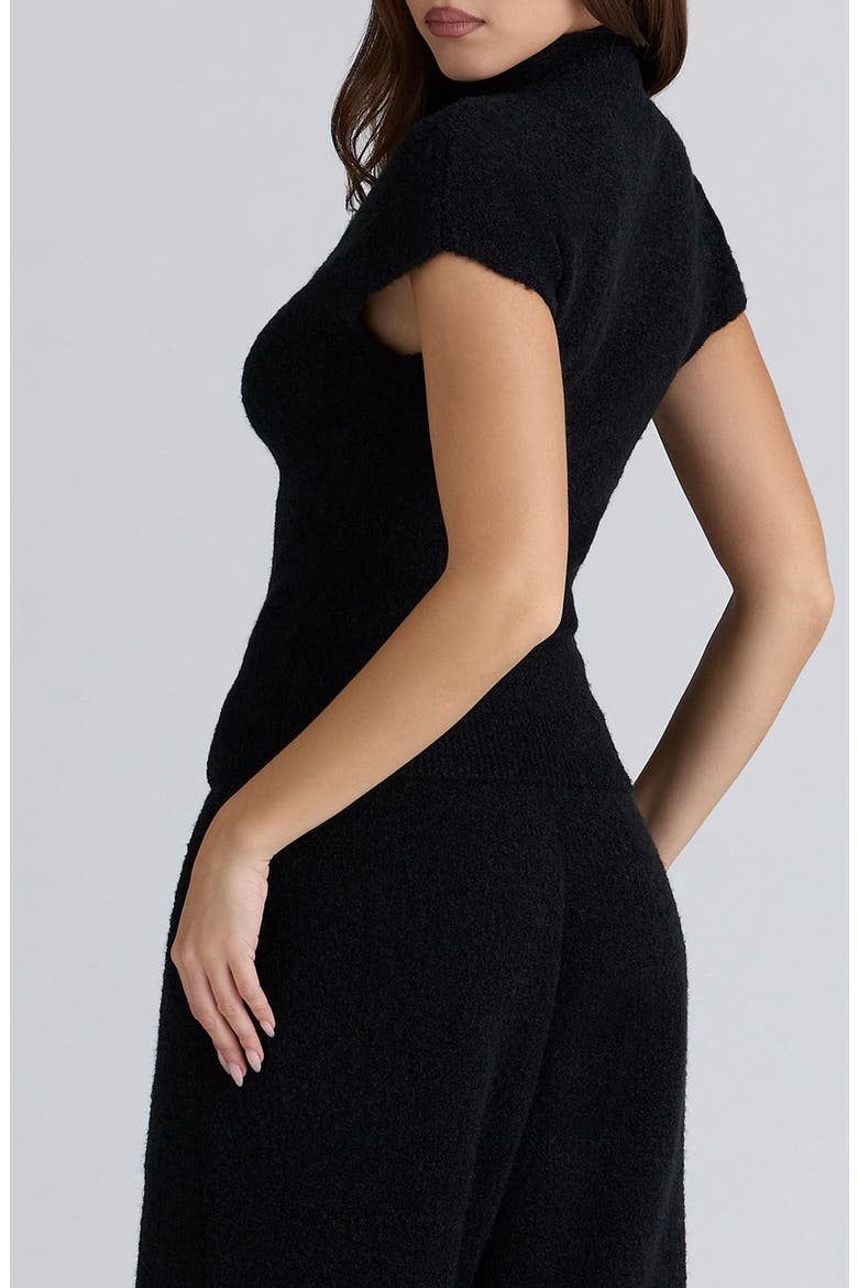 Caia Mock Neck Cap Sleeve Bouclé Sweater, Alternate, color, BLACK