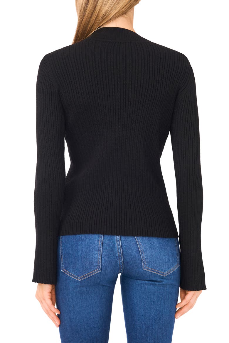 Mock Neck Split Cuff Ribbed Sweater, Alternate, color, RICH BLACK