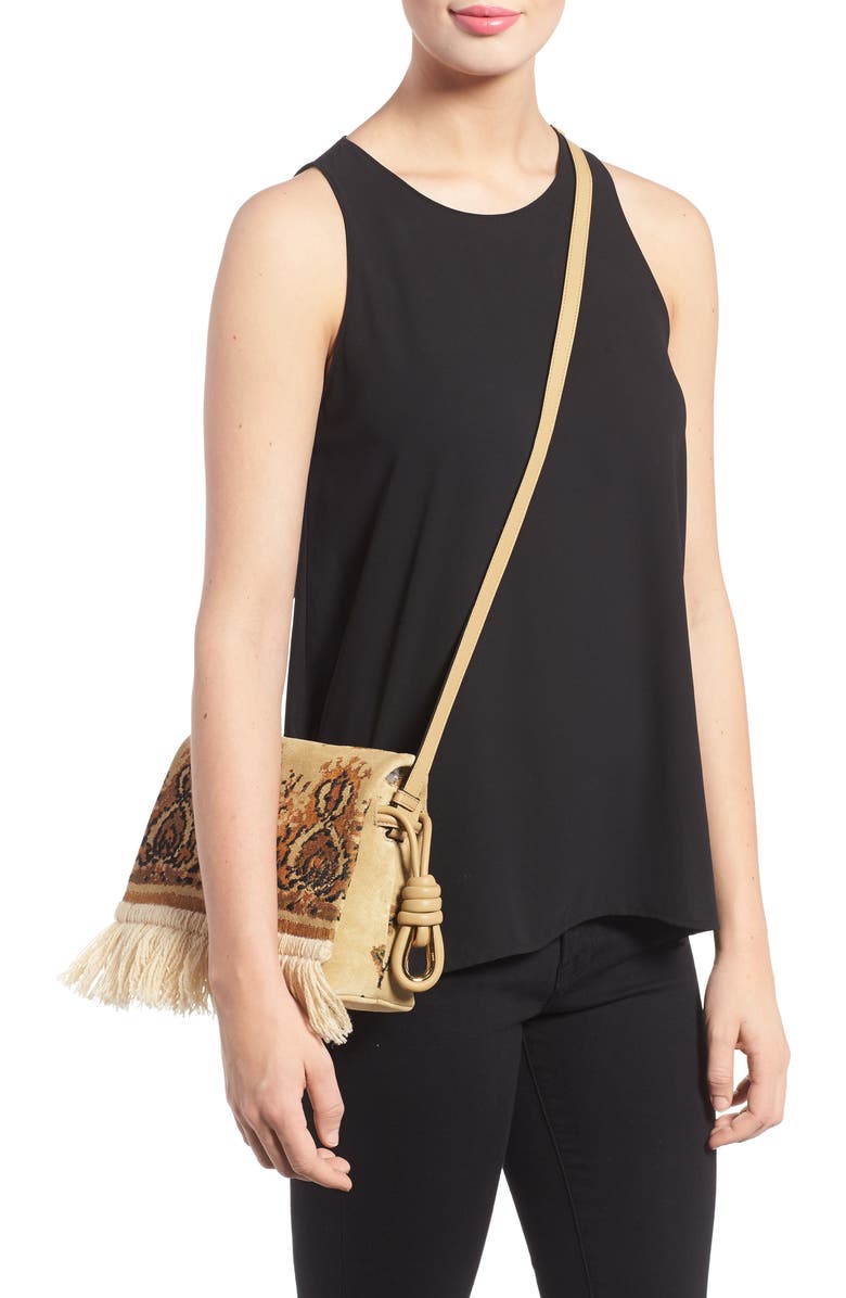Loewe Flamenco Fringe Tapestry Calfksin Leather Bag, Alternate, color,