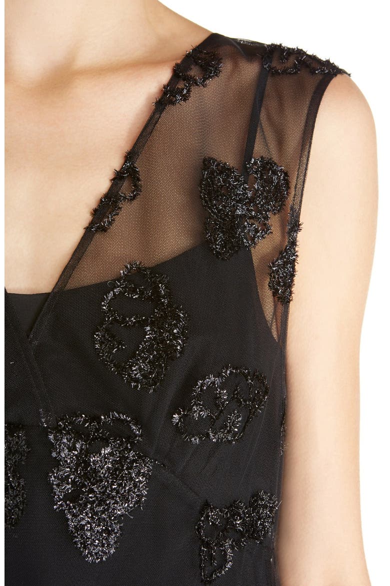 Tinsel Embroidered V-Neck Maxi Dress, Alternate, color, BLACK