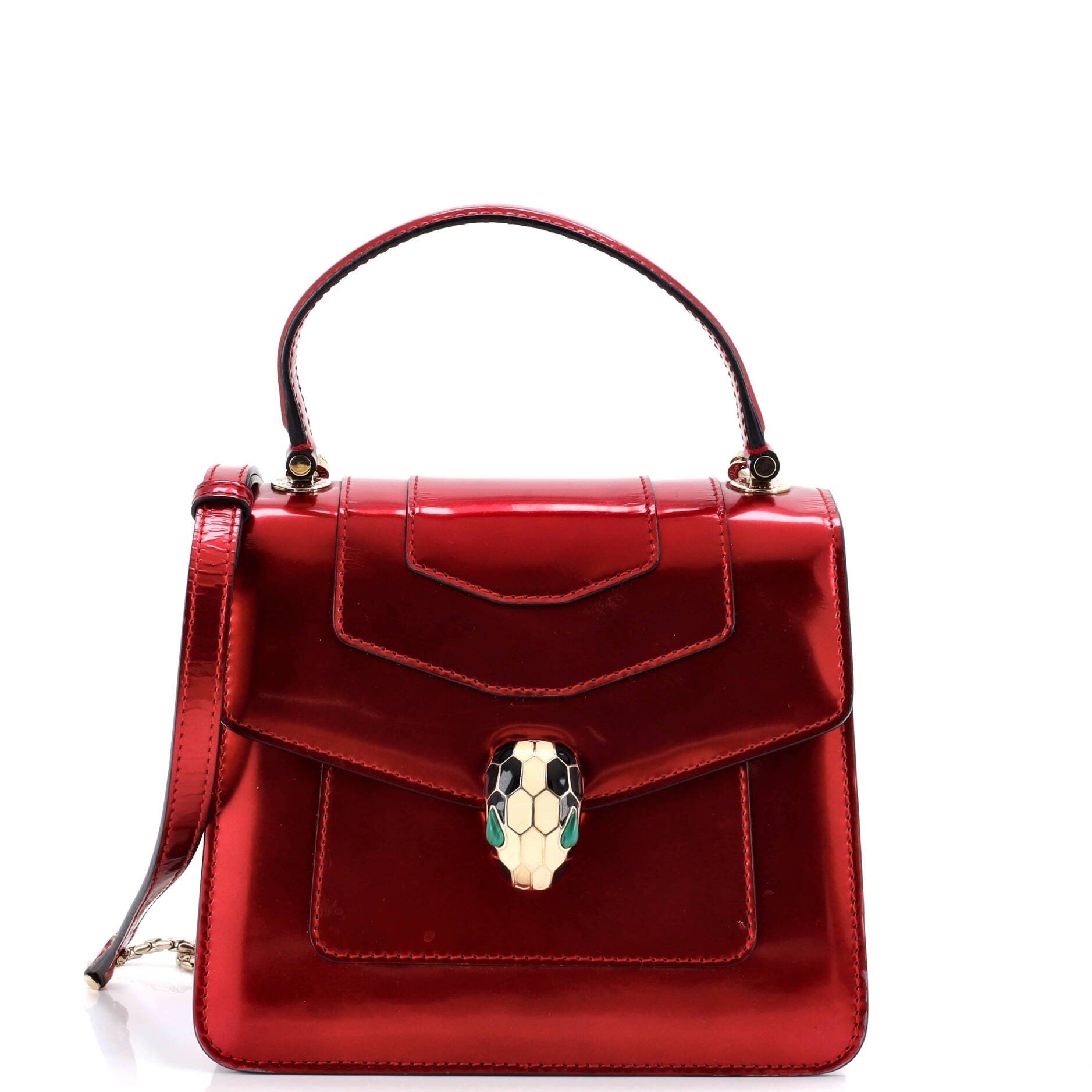 Serpenti Top Handle Bag Patent Small, Main, color, Red