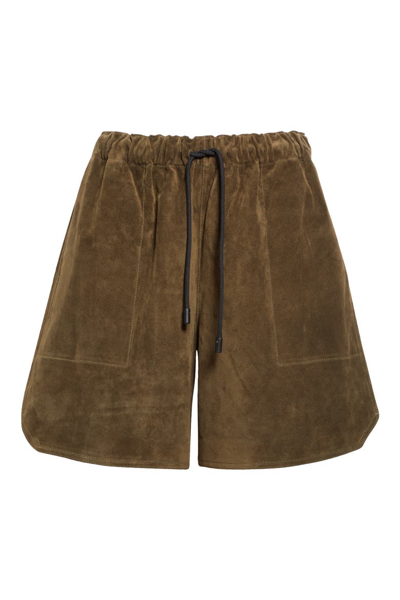 Suede Drawstring Waist Shorts, Alternate, color, KHAKI