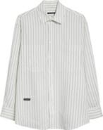 SONG FOR THE MUTE Pleated Boxy Stripe Dobby Button-Up Shirt