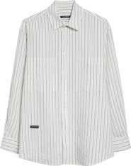 SONG FOR THE MUTE Pleated Boxy Stripe Dobby Button-Up Shirt